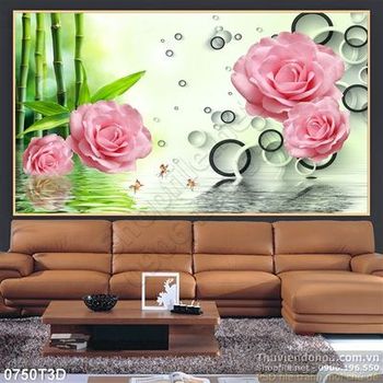 Tranh 3D hoa hồng và nước trang trí