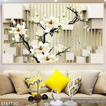 Tranh 3D hoa trang trí nội thất