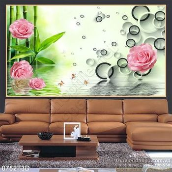 Tranh 3D hoa hồng và nước