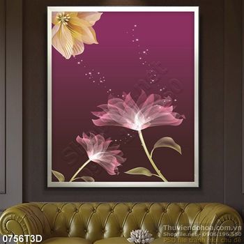 Tranh 3D hoa biển nền tím trang trí
