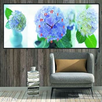 Tranh 3D đồng hồ nền hoa tú cầu
