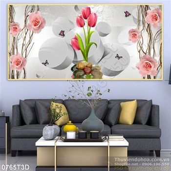 Tranh 3D hoa ly và hoa hồng treo tường