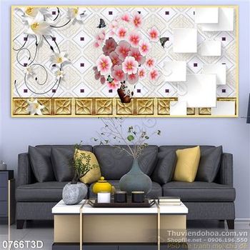 Tranh 3D hoa đào trang trí phòng khách