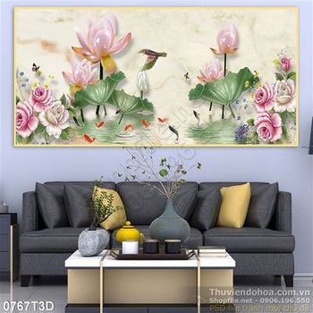 Tranh 3D oa sen và hoa hồng