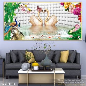 Tranh 3D hồ thiên nga và công trang trí