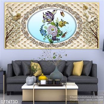 Tranh 3D hoa cổ điển trang trí phòng khách