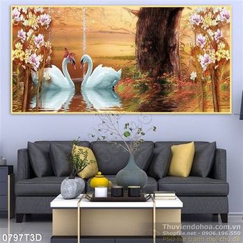 Tranh 3D thiên nga trang trí nội thất