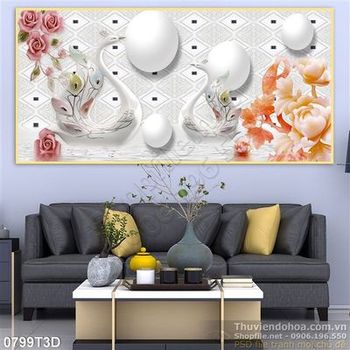 Tranh 3D thiên nga treo tường