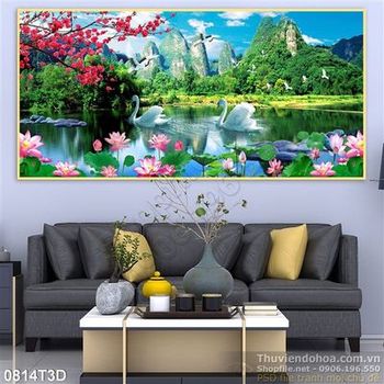 Tranh 3D hồ thiên nga treo tường trang trí