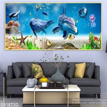 Tranh 3D  cá heo đại dương treo tường trang trí