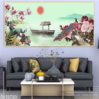 Tranh 3D chim công treo tường phòng khách