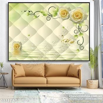 Tranh 3D hoa hồng vàng treo tường trang trí