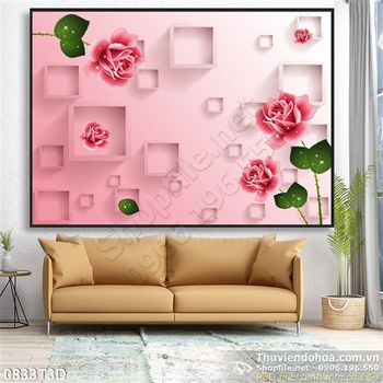 Tranh 3D hoa hồng treo tường trang trí