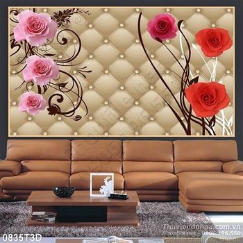 Tranh 3D hoa hồng nền cổ điển