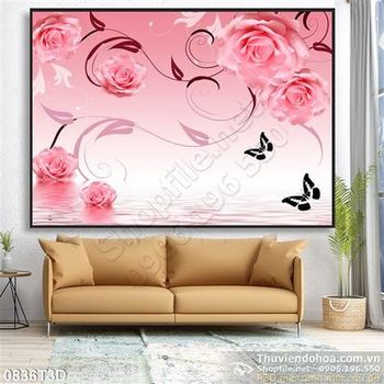Tranh 3D hoa hoa hồng dán tường