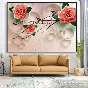 Tranh 3D hoa hồng trang trí nội thất