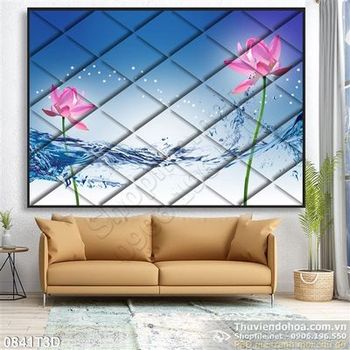 Tranh 3D hoa sen treo tường trang trí