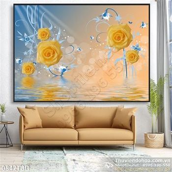 Tranh 3D hoa hồng nền vàng