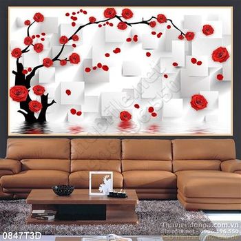 Tranh 3D hoa hồng treo tường trang trí