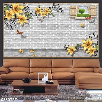 Tranh 3D hoa ly vàng treo tường trang trí