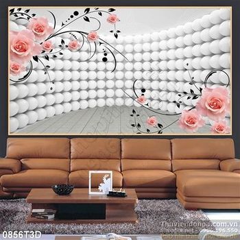 Tranh 3D hoa hồng nền trang trí