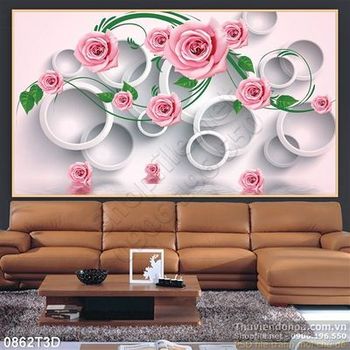 Tranh 3D hoa hồng trang trang trí phòng khách
