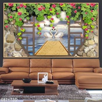 Tranh 3D thiên nga trang trí