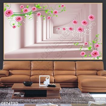Tranh 3D con đường hoa treo tường