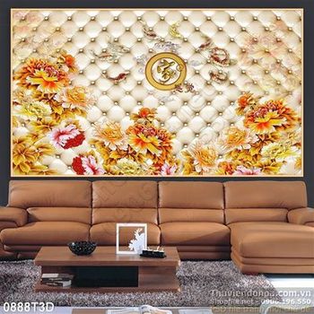 Tranh 3D hoa mẫu đơn cổ điển trang trí