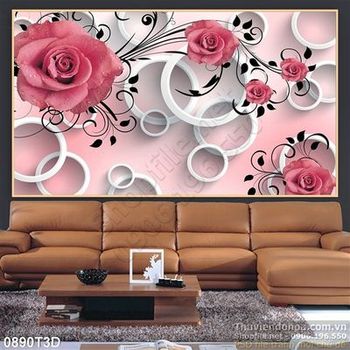 Tranh 3D hoa hồng nền trang trí