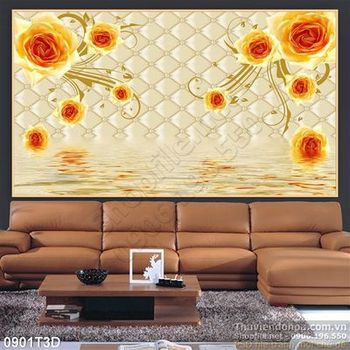 Tranh 3D hoa hồng vàng trang trí cổ điển