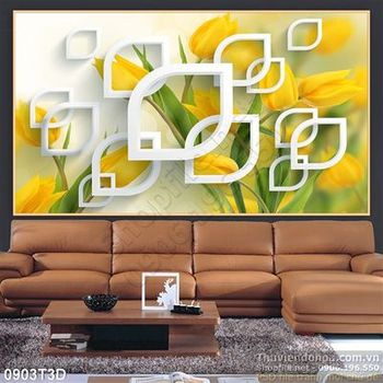 Tranh 3D hoa tulip treo tường trang trí