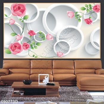Tranh 3D hoa hồng trang trí hiện đại