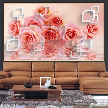 Tranh 3D hoa hồng cam treo tường trang trí
