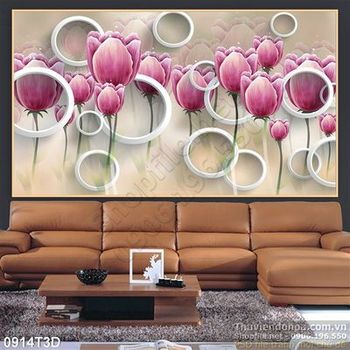Tranh 3D hoa tulip treo tường trang trí