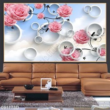 Tranh 3D hoa hồng treo tường trang trí