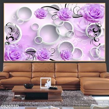 Tranh 3D hoa hồng nền trang trí