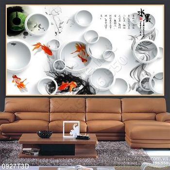Tranh 3D cá thư pháp cổ điển