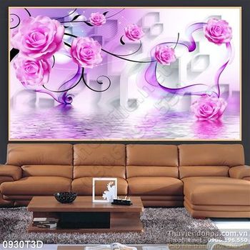 Tranh 3D hoa hồng nền tím