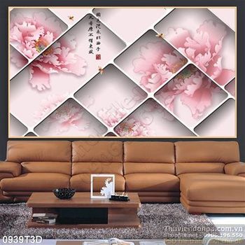 Tranh 3D hoa cẩm chướng nền hồng