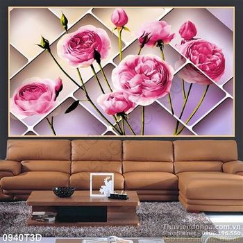 Tranh 3D hoa hồng nền trang trí