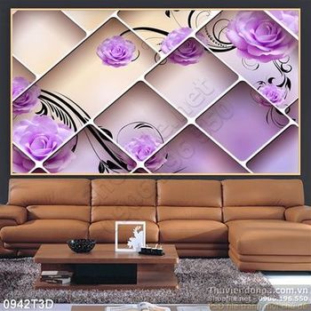 Tranh 3D hoa nền tím trang trí