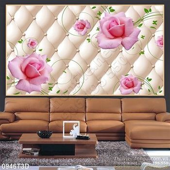 Tranh 3D hoa hồng nền cổ điển treo tường