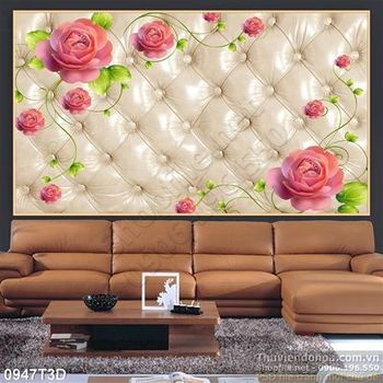 Tranh 3D hoa hồng nền cổ điển treo tường