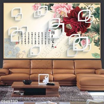 Tranh 3D hoa mẫu đơn trang trí