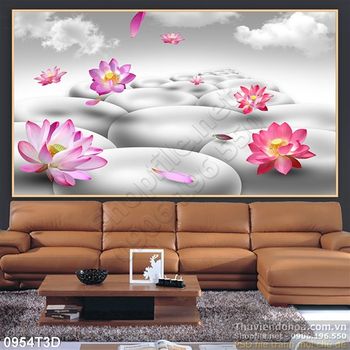 Tranh 3D hoa sen nền trang trí nội thất