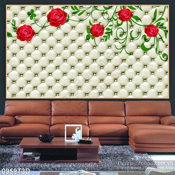 Tranh 3D hoa hồng nền trang trí