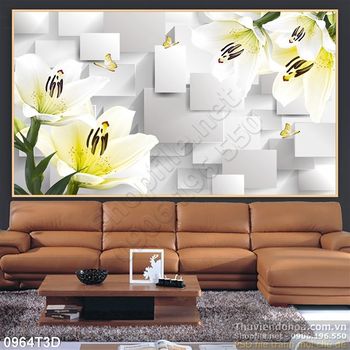 Tranh 3D hoa ly nền gạch trang trí
