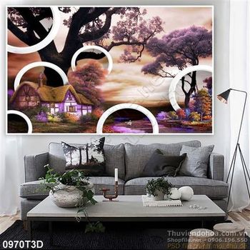 Tranh 3D làng quê trang trí nội thất