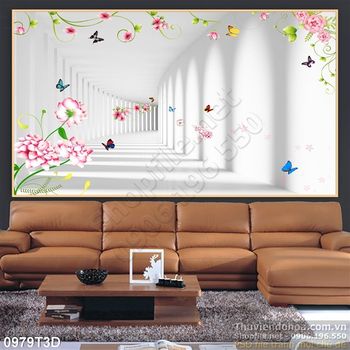 Tranh 3D con đường hoa treo tường